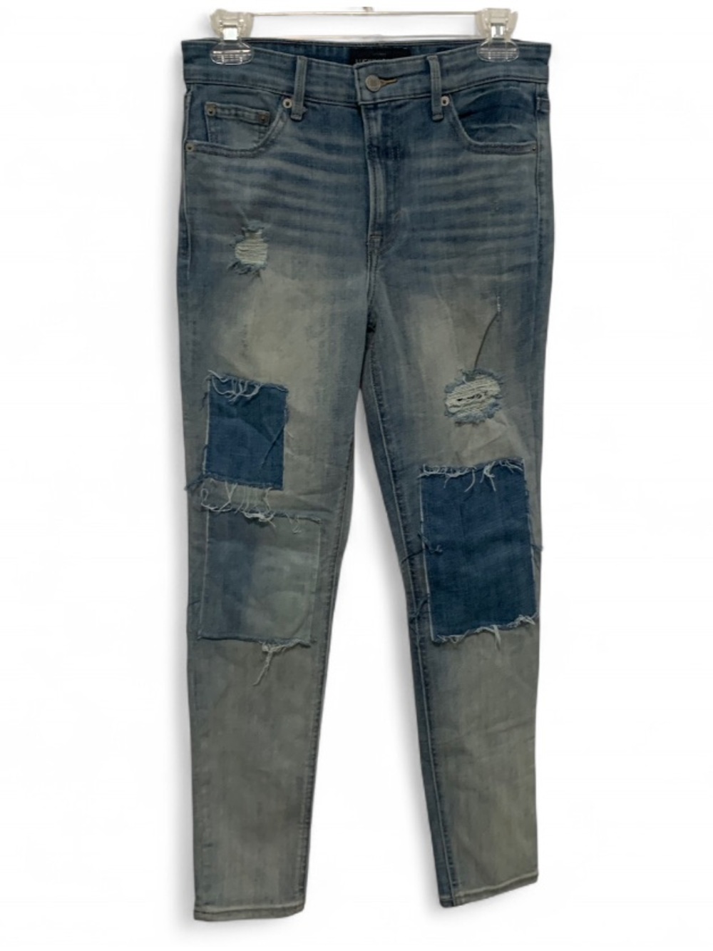 Lucky Brand Bridgette Blue Patchwork Distressed Skinny Jeans